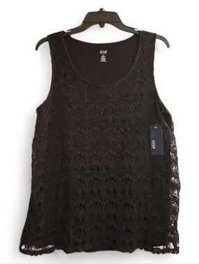 a.n.a Black Crochet With Inner Black Lining Large Sleeveless Blouse New